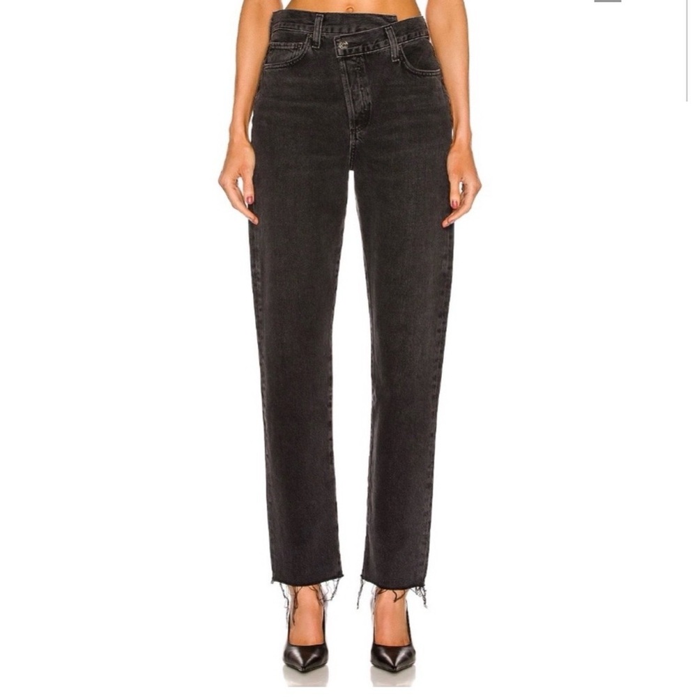 AGOLDE women’s jeans, Criss Cross Straight, shambles (black), size 26, fray hem